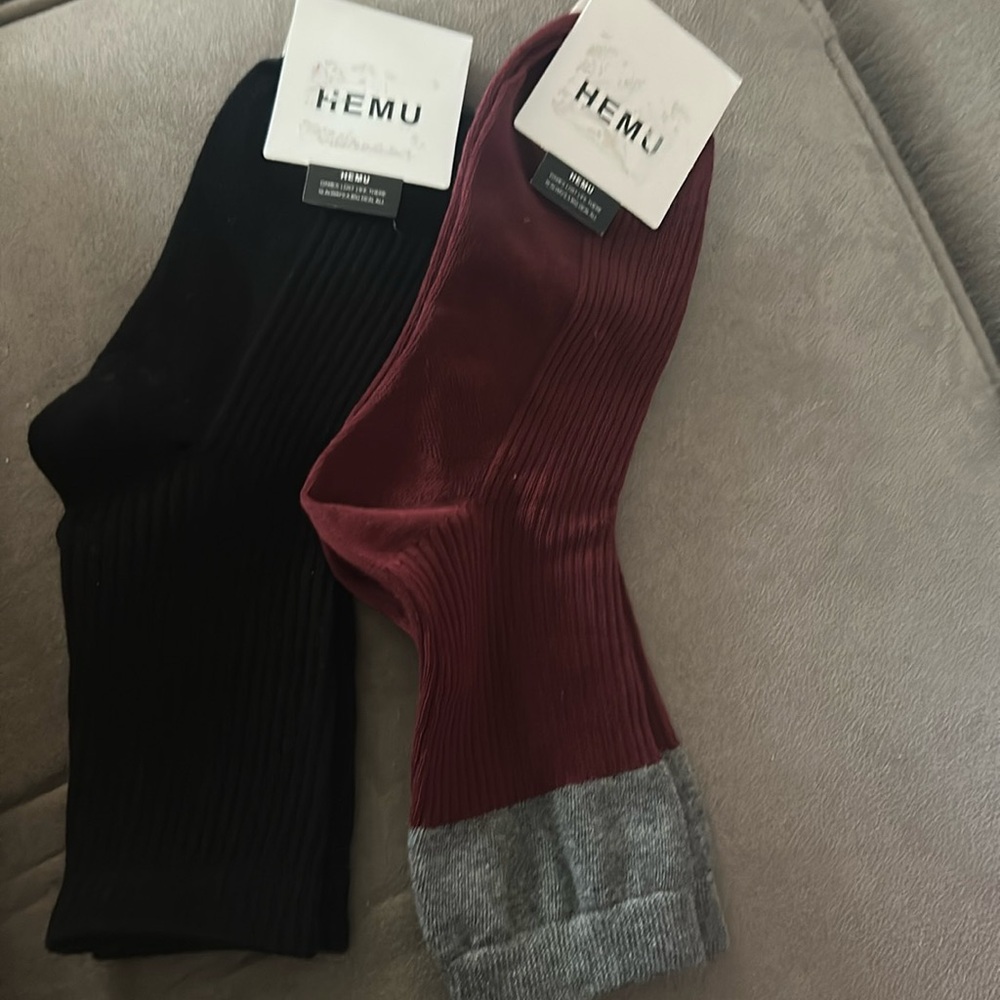 2pair NWT Hemi Unisex Black cream burgundy Crew Socks Sz L